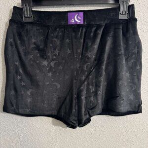 NEW Women Velour Lounge Winter Pajama Shorts Black Moon Stars Cozy Soft XS-L